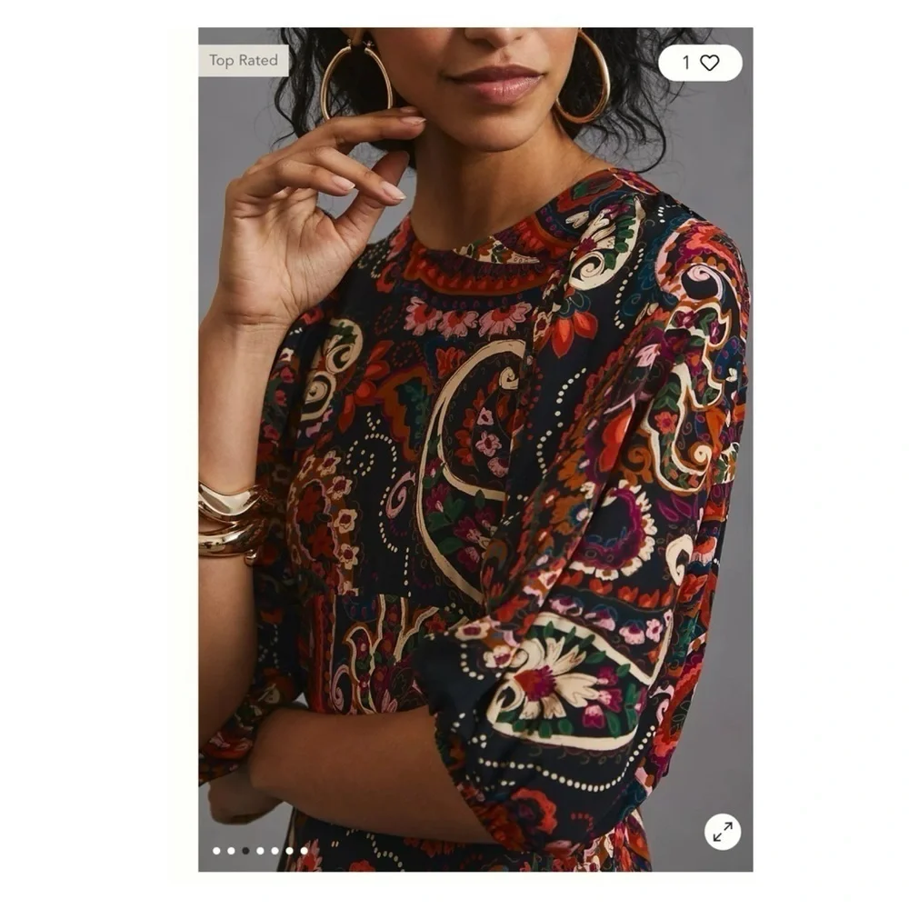 KACHEL x Anthropologie Paisley Puff Sleeve Midi Dress XS NWT Fall Boho - Picture 5 of 15